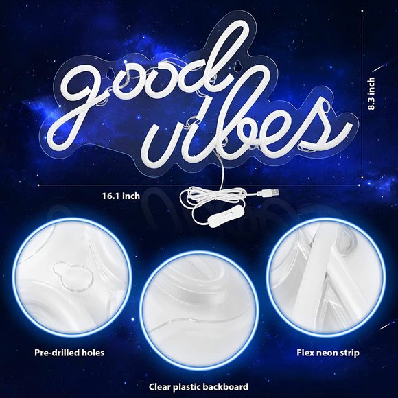 Blue Good Vibe Only Neon Party/Dorm/Wedding/Bday/Babyshower/Graduation LED Light - Picture 7 of 9